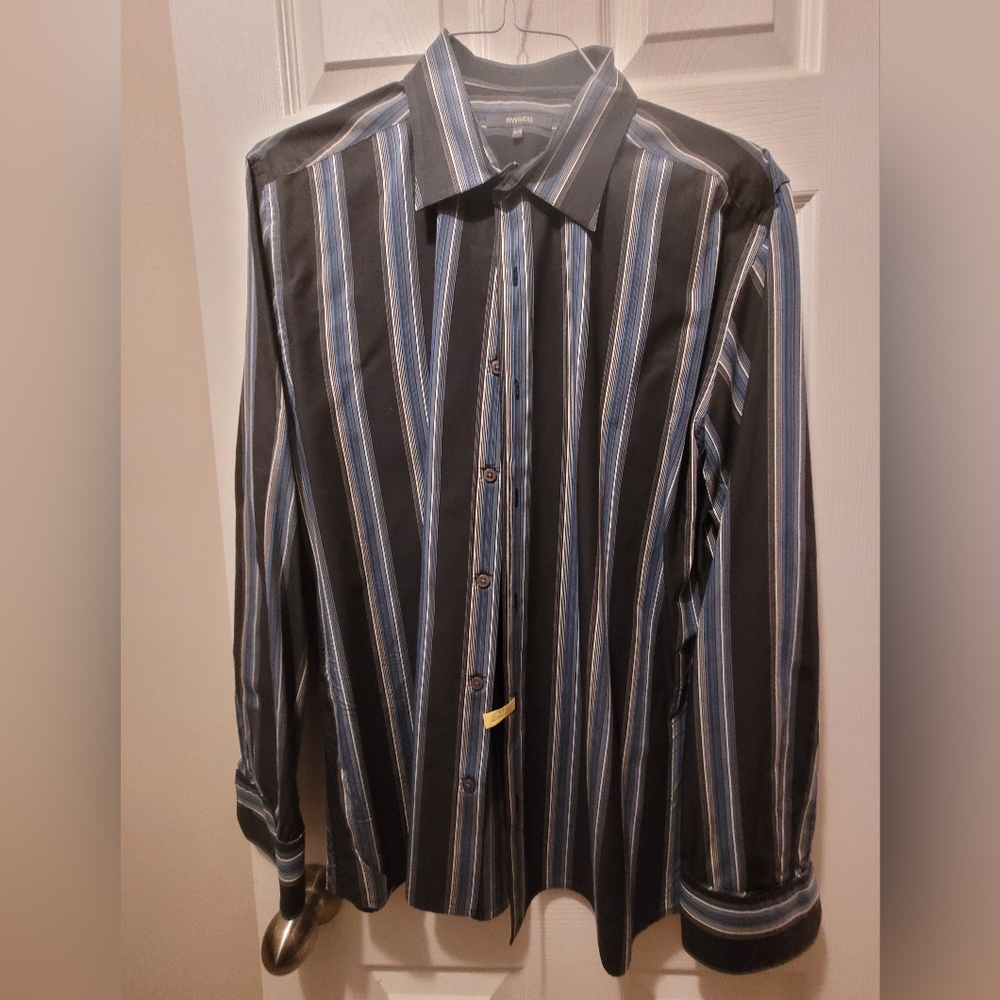 Men's Striped Button-Up Shirt - Black and Blue